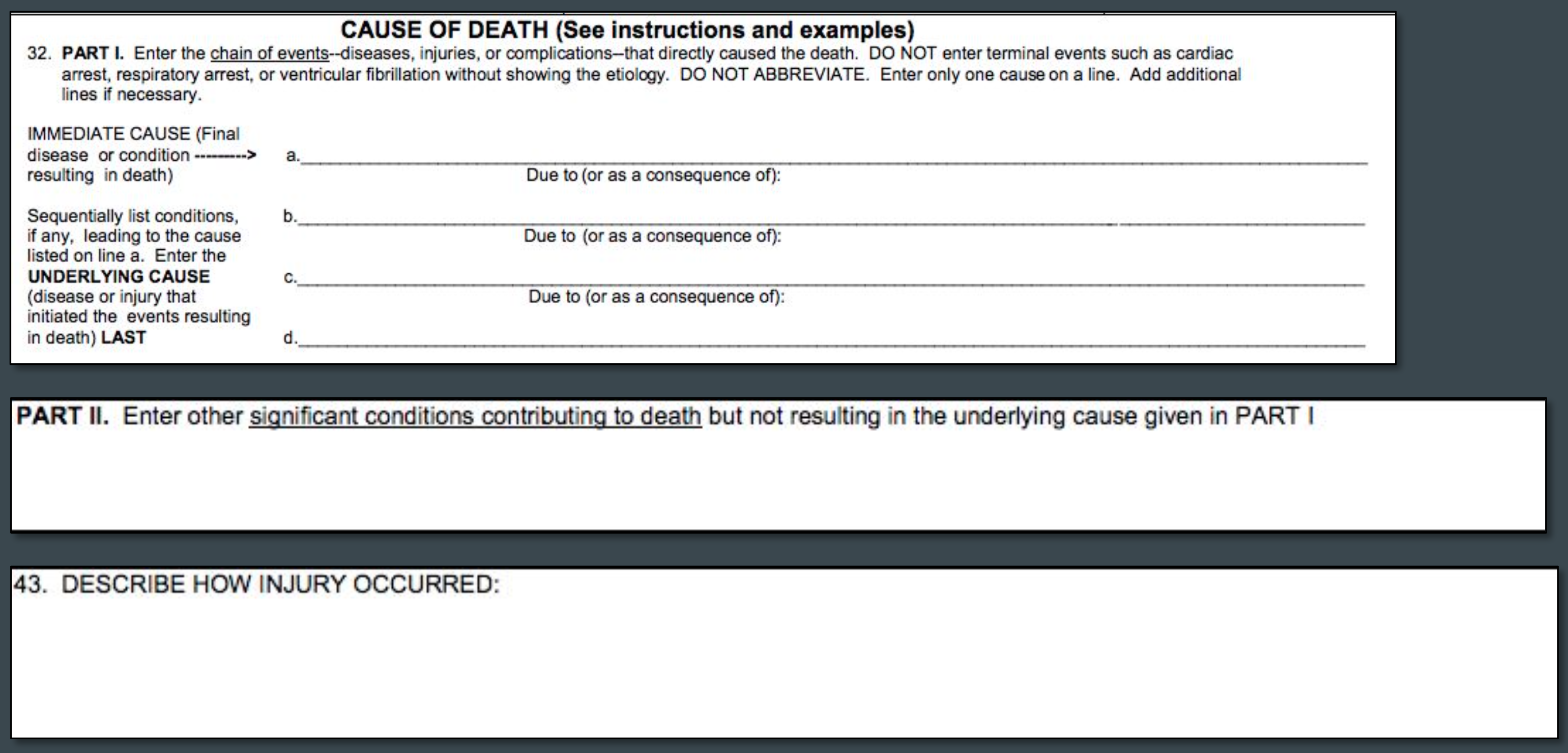 cause of death section of the u.s. standard death certificate