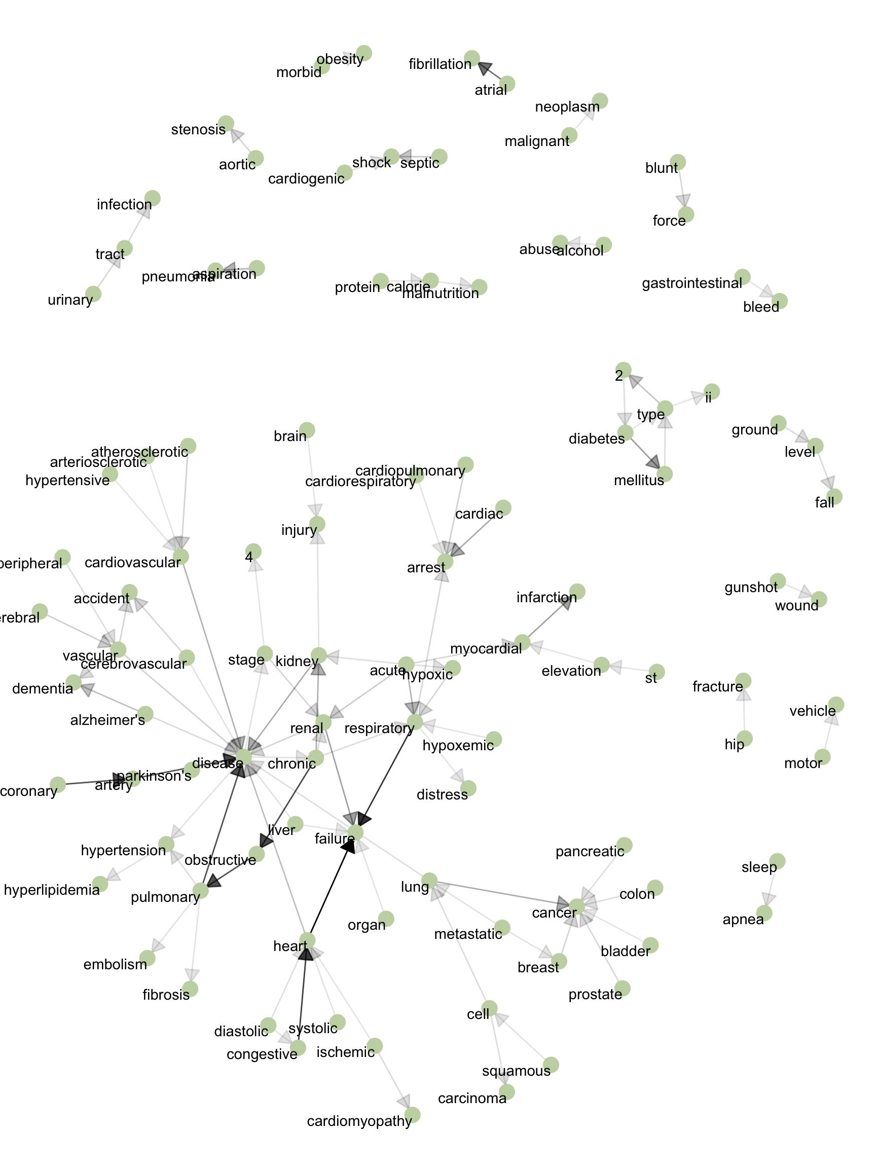 Top bigrams, represented by network graph